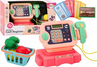 Lodër kasë për kalamaj Cash Register, me karrocë pazarit, me drita dhe zhurma, rozë