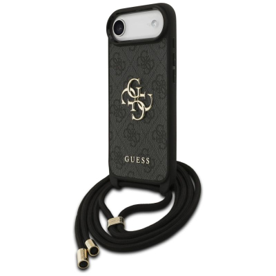 Mbulesë telefoni Guess 4G Big Logo Cord Crossbody për iPhone 17 Air, me kordelë, e zezë