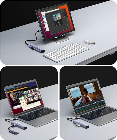 USB Hub Ugreen, RJ45 + USB C + 3 x USB A 3.0, e hirtë