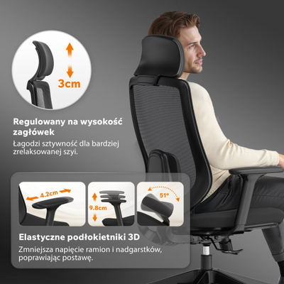 Karrige zyre SENSE7 Nakai, ergonomike, mbështetëse rrjetë, e zezë