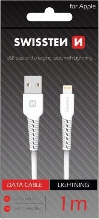 Kabllo Lightning Swissten 1m, USB 2.0, e bardhë