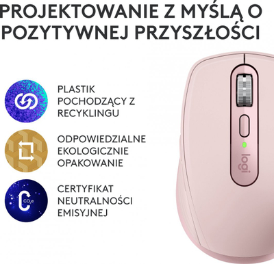 Maus Logitech MX, Bluetooth, USB, USB-C, rozë