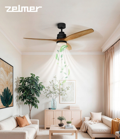 Тавански вентилатор Zelmer ZCF7600, LED, 6 брзини, црн даб