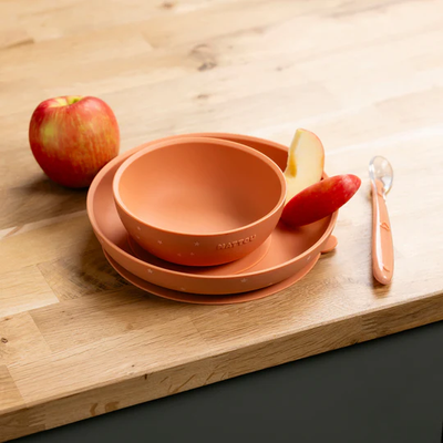 Set ushqimi për Fëmijë prej Silikoni, 3 copë - Terracotta