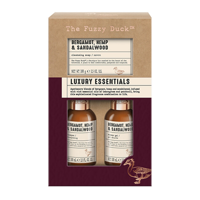 Set për femra Baylis & Harding Bergamot, Hemp & Sandalwood, xhel dushi 100 ml + shampo 100 ml + sapun 100 g