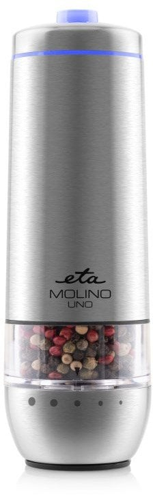 Mulli elektrik për erëza ETA Molino Uno 2928 9000, mekanizëm qeramik, karikim me USB‑C, ngjyrë argjend