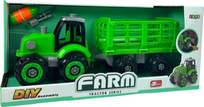Lodër traktor Leantoys DIY, me rimorkio, me kaçavidë, jeshil