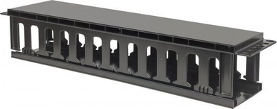Organizues kabllosh Techly 2U për raft 19" rack, me kapak, i zi