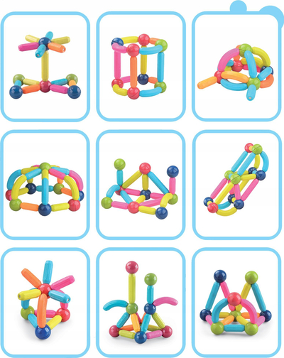 Магнетни градежни блокови Magnetic Construction, 84 парчиња, едукативни, многубојни