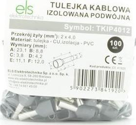 Tule izoluese dyshe kabllo ELS TKIP4012, 2x4 mm², set 100 copë, gri