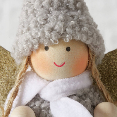 Figurinë zbukuruese AMIA Angel, 16 cm, material i butë, bezhë