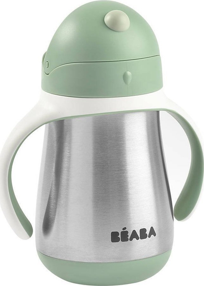 Шише за деца BEABA од нерѓосувачки челик, со сламка, 250 ml, зелена Sage