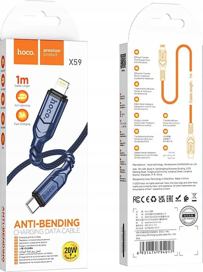 Kabllo karikimi Hoco X59 USB C në Lightning, 20W PD, 1m, blu