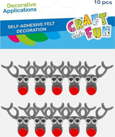 Ornamente dekorative vetëngjitëse prej filci Craft With Fun Reindeer 545817, set 10 copë, për Krishtlindje, shumëngjyrëshe