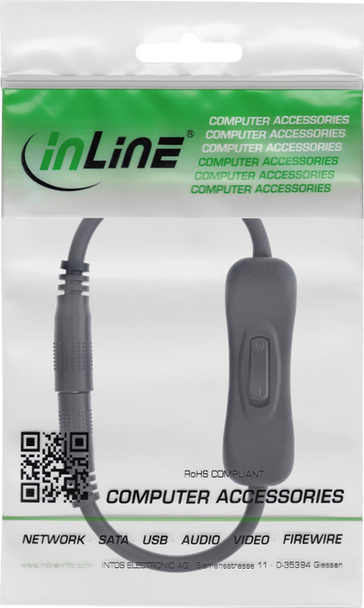 Kabllo DC InLine me çelës, DC 5.5x2.1mm, 0.20 m, e zezë