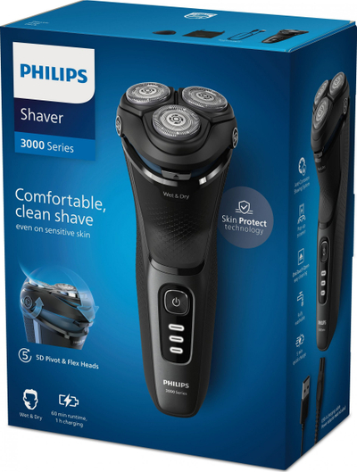 Aparat rroje elektrik Philips Series 3000 S3244/12, pa tel, rezistent ndaj ujit, gri