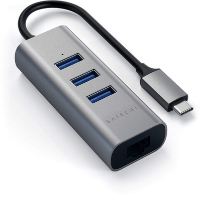 USB Hub Satechi USB-C 2in1 Ethernet, i hirtë