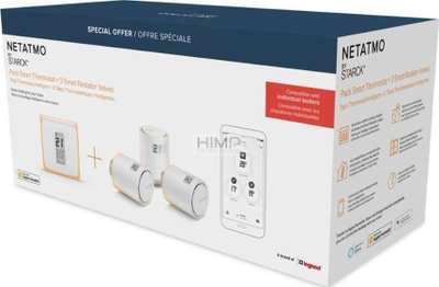 Pako termostat i zgjuar Netatmo me 3 valvula smart radiatorësh, i bardhë