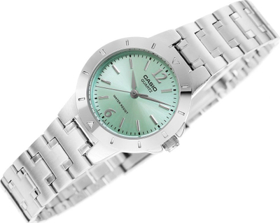 Ora dore Casio LTP-1177A-3A për femra, analog, çelik inox, numërues i gjelbër