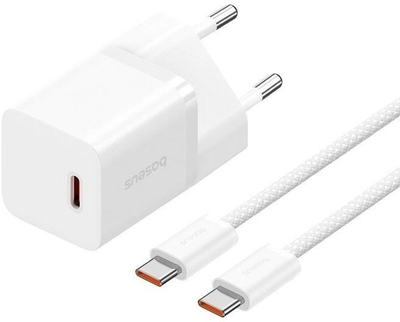 Karikues GaN Baseus, Type C, 30W, me kabllo Type C 1m, i bardhë