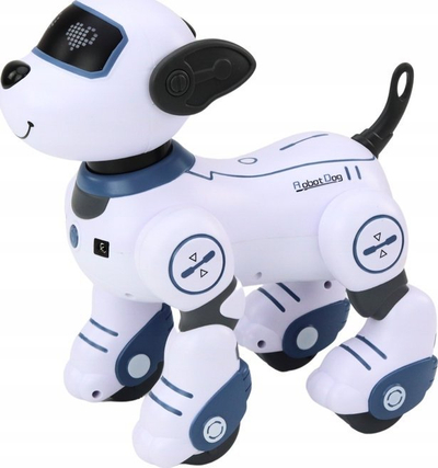 Lodër qen robot Smart Stunt Dog, me telekomandë, interaktiv, i bardhë blu