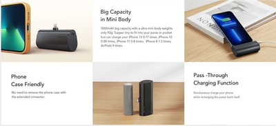 Power bank Veger PlugON L, 5000mAh, 20W, për iPhone, i zi