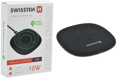 Karikues wireless Swissten, 10W, me kabllo 1.5 m, ngjyrë e zezë
