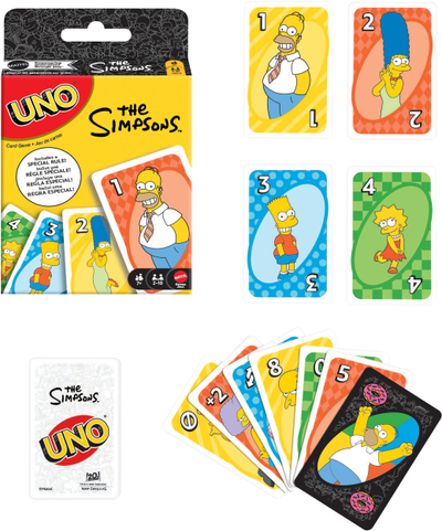 Loja me letra Mattel UNO The Simpsons, për kalamaj dhe të rritur, set për tu mbledh, shumëngjyrëshe