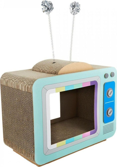 Gërvishtëse për mace Koopman si TV, 40 x 32.5 x 19 cm, karton, blu