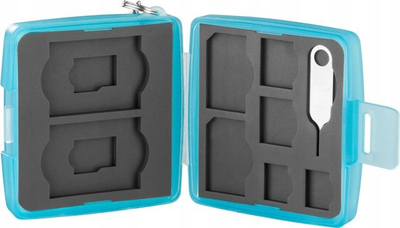 Kuti për karta memorie JJC MC 10B, mban shumë kartela, material i fortë, blu