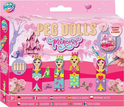 Set lojërash Grafix Wooden Cone Dolls Princess, 4 kukulla druri, për pikturim, shumëngjyrëshe