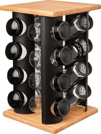 Set kavanozësh për erëza Orion Spice Jar, 16 copë, me qëndrim rrotullues, i zi