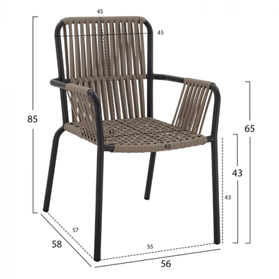 Set Tavolinë 150×90 cm + 6 karrige me litar,"HM11525.01", gri