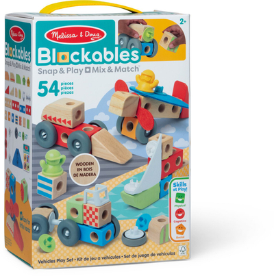 Сет дрвени игри Melissa и Doug Blockables Vehicles, градежни блокови, различни возила, многуобоен