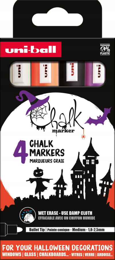 Set markera shkumësi Uni-ball Chalk Marker PWE-5M, 4 copë, Halloween
