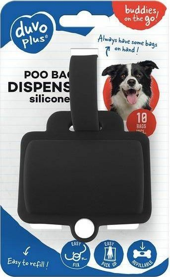 Mbajtëse qese për qen Duvo Plus Poop Bag Dispenser, silikon, 10 copë, e zezë