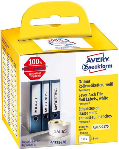 Etiketa në rul Avery Zweckform AS0722470, 190x38mm, 110 etiketa, të bardha