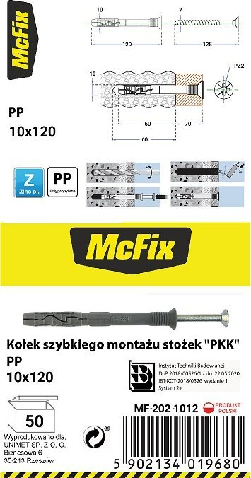 Dowël montimi MC Fix Quick Mounting, PP, 10x120 mm, ngjyrë natyrale