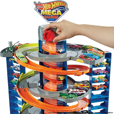 Set garazhi Hot Wheels City Mega Garage, 4 kate, i lartë 70 cm, shumëngjyrësh