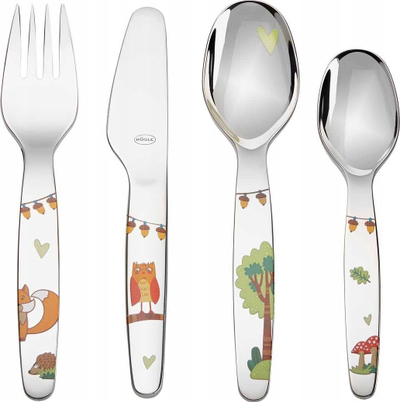 Set takëmesh për fëmijë Rosle Forest Friends, 4 copë, çelik inox, argjendtë