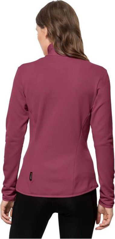 Bluzë fleece për goca Jack Wolfskin Peak Grid, jakë e lartë, material që shtrihet, e kuqe sangria