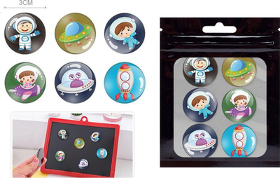Magnete frigoriferi Astronauts, set 6 copë, 3cm, shumëngjyrëshe
