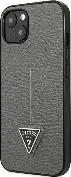 Mbrojtëse telefoni Guess Saffiano Triangle Logo për iPhone 14 6.1", hardcase, argjendtë