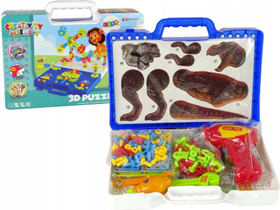 Lodër ndërtimi 3D Construction Blocks Dinosaurs, set me blloqe, me valixhe, shumëngjyrëshe