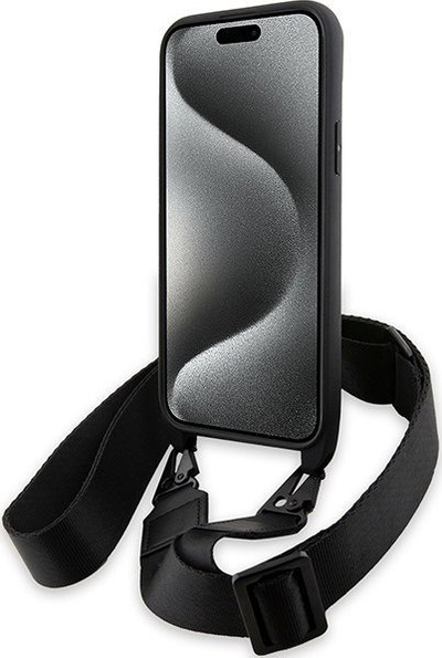 Mbrojtëse telefoni BMW M Edition Carbon Stripe me rrip, për iPhone 15 Plus 14 Plus, e zezë