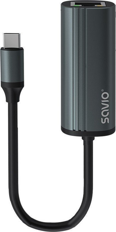Adapter USB Savio AK-56, USB-C 3.1 Gen 1 në RJ-45 Gigabit Ethernet, gri e errët