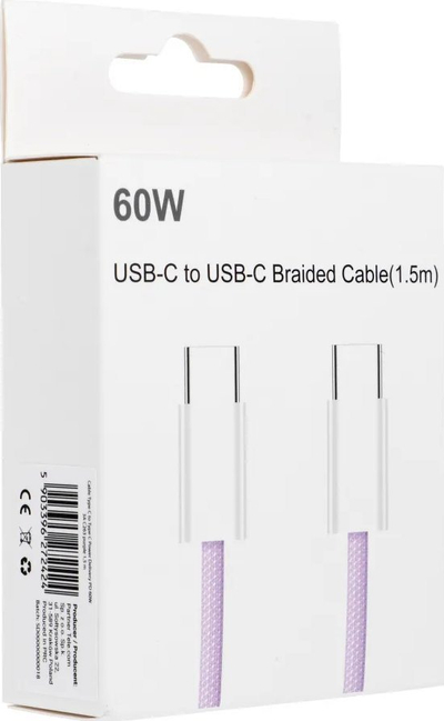 Kabllo USB‑C në USB‑C 1.5 m, 60W, 3A, vjollcë