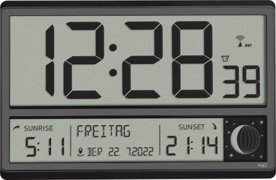 Orë muri TFA Dostmann 60.4524.01, me radio, 36 cm, e zezë