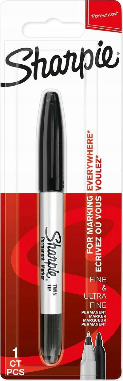 Marker permanent Sharpie Twin Tip, majë fine dhe ekstra fine, i zi