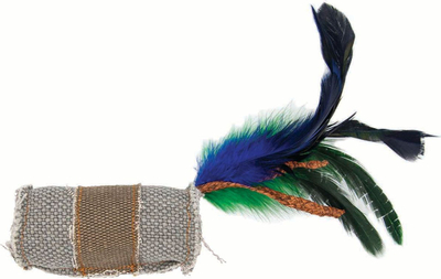 Lodër për mace Barry King Feather and String, 4 x 9.5 cm, e hirtë/vjollcë
